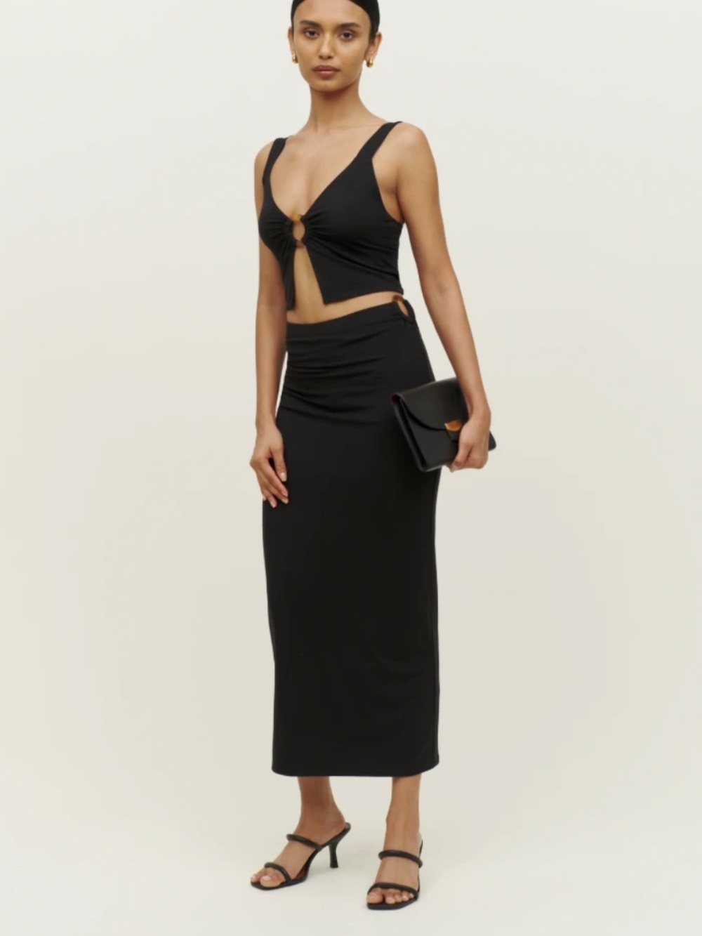 Reformation Black Midi Skirt with Side Cutout